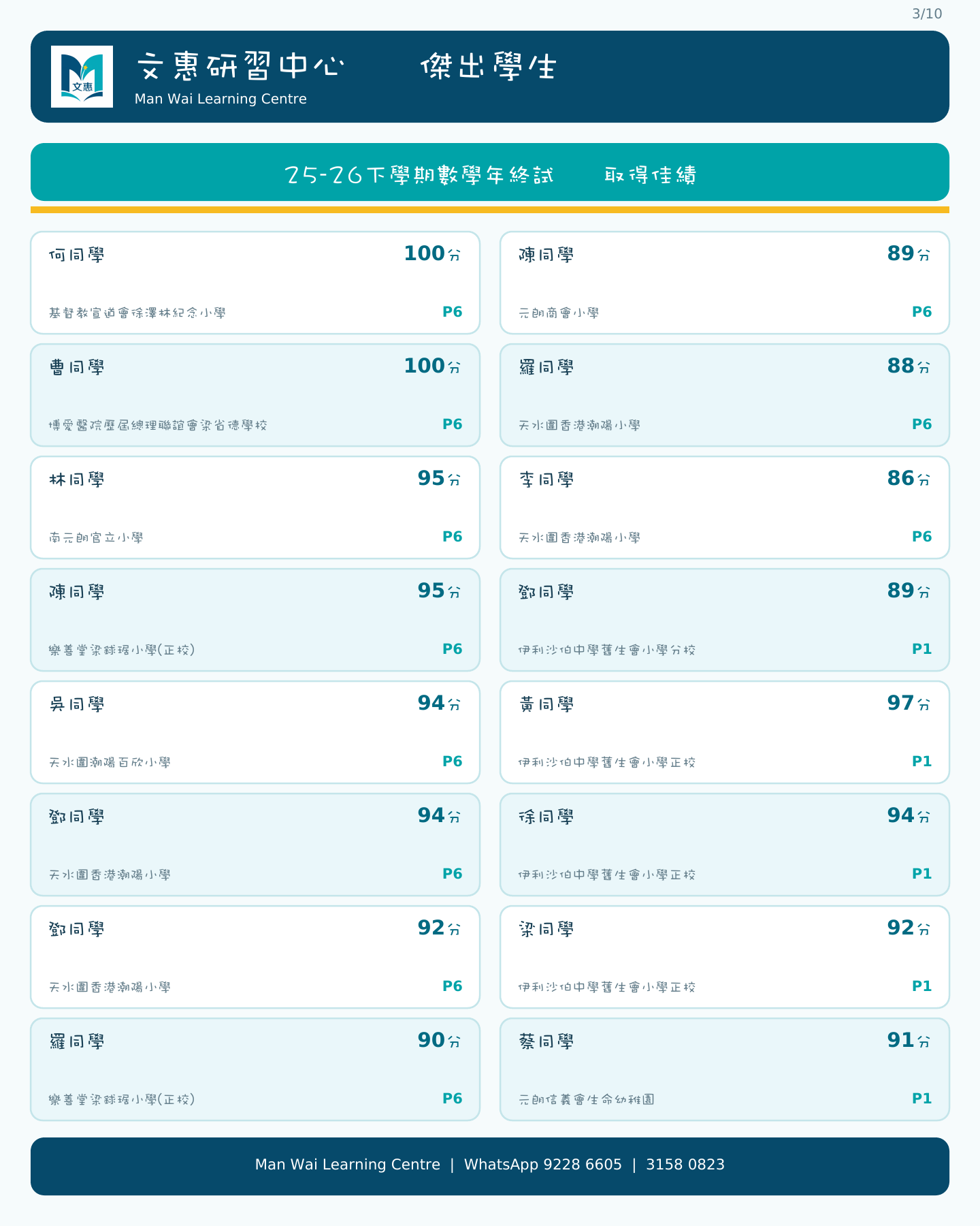 文惠研習中心25-26學年學生數學佳績第3頁
